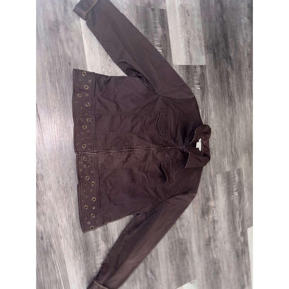 Nygard Collection Brown Grommet Studded Zip Up Jacket Size 16 Utility Edgy